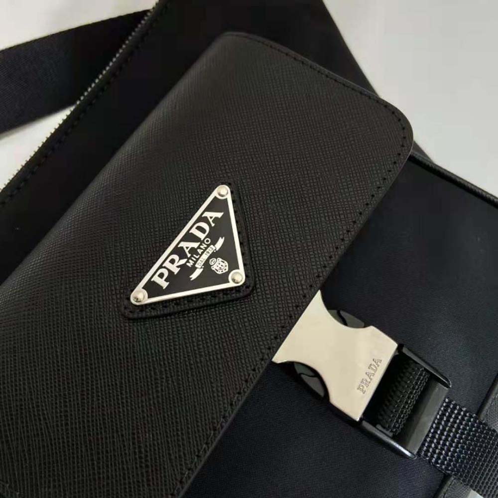 TÚI PRADA Re-Nylon and Saffiano Leather Shoulder Bag-Black