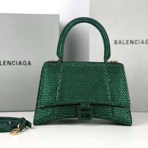 TÚI Balenciaga Women Hourglass XS Handbag with Rhinestones-Dark Green