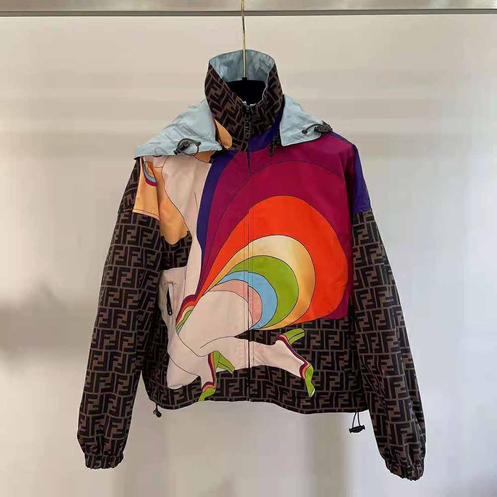 ÁO Fendi Women Windbreaker Multicolor Nylon Jacket-Brown