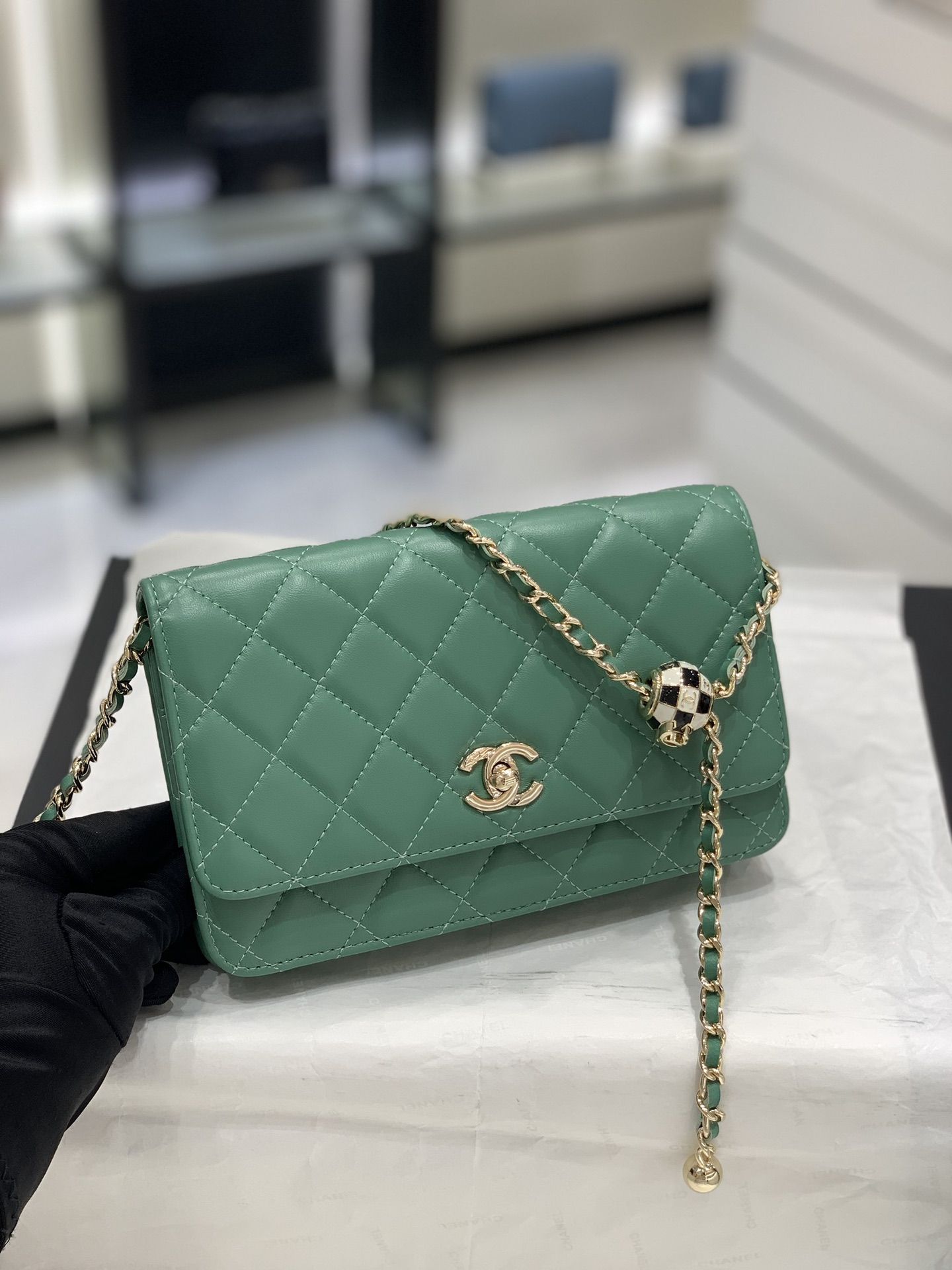 TÚI CHANEL Mini WOC Green xanh da HAAS