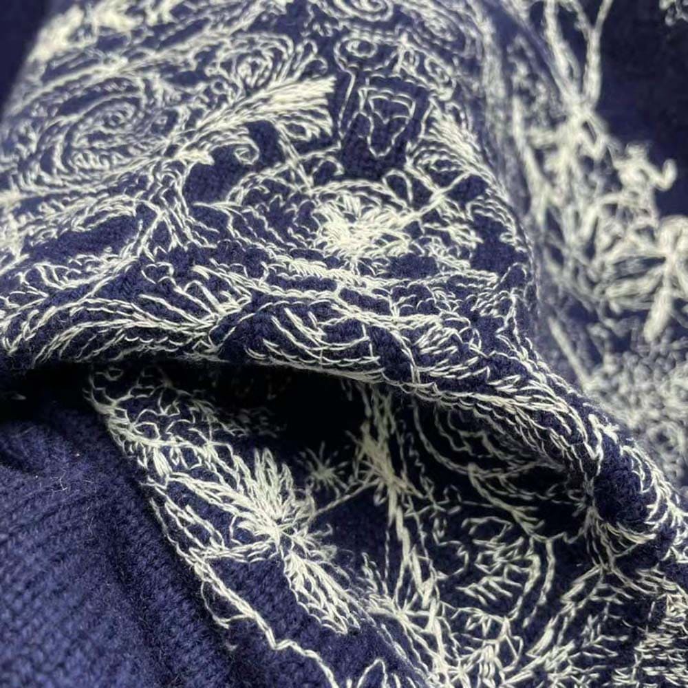 ÁO Dior Women Embroidered Sweater Navy Blue Cashmere Knit