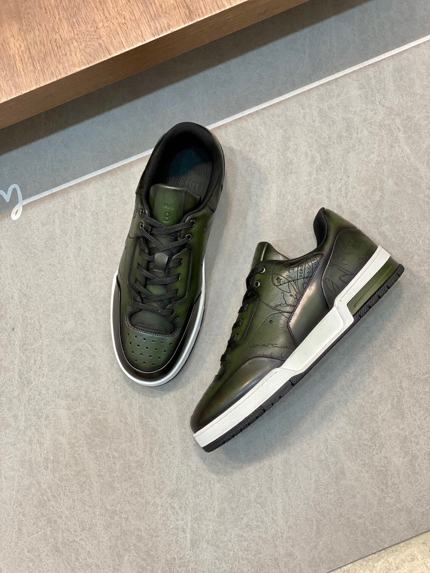 GIÀY BERLUTI OLIVE LEATHER SNEAKER SHOES AAA