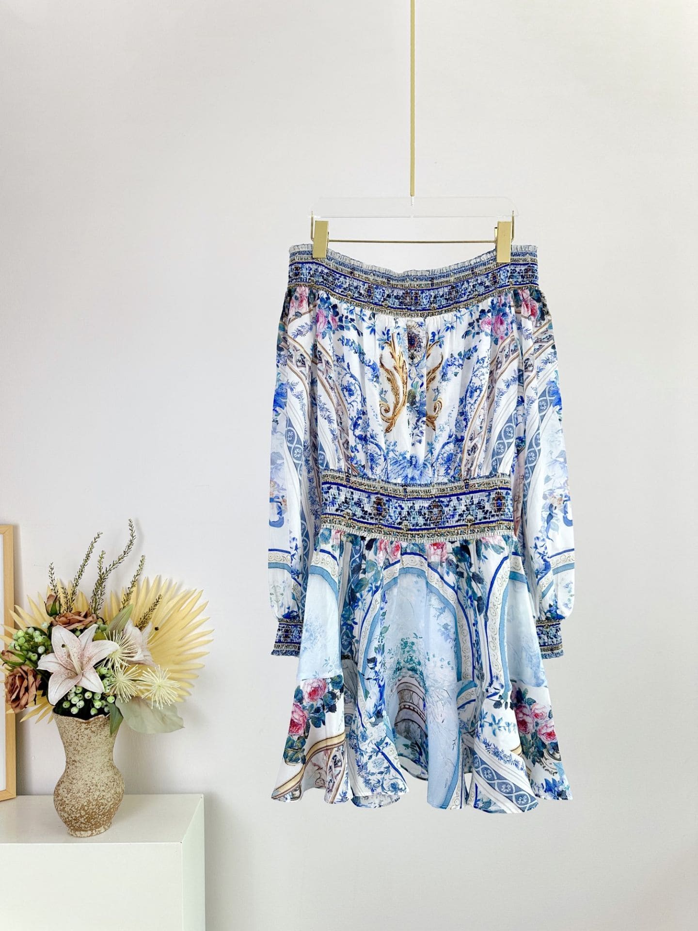 VÁY CAMILLA Silk Embellished V-Neck Midi Dress High Classy