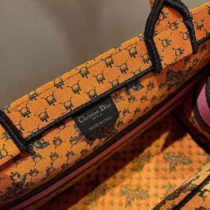 TÚI Dior Women Small Dior Book Tote Orange Multicolor Dragon and Fire Embroidery