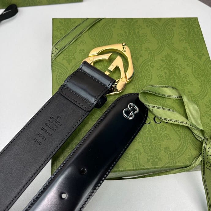 DÂY LƯNG GUCCI GG BLACK CALFSKIN LEATHER Khóa vàng