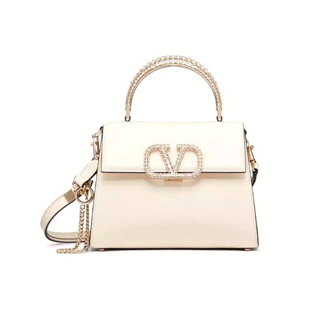 TÚI Valentino Women Small Vsling Calfskin Handbag with Jewel Handle-White
