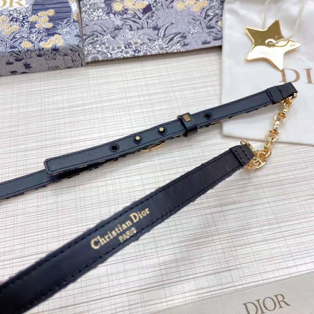 DÂY LƯNG Dior Women Caro Belt Blue Dior Oblique Jacquard with Shiny Gold-Finish Metal 15 MM