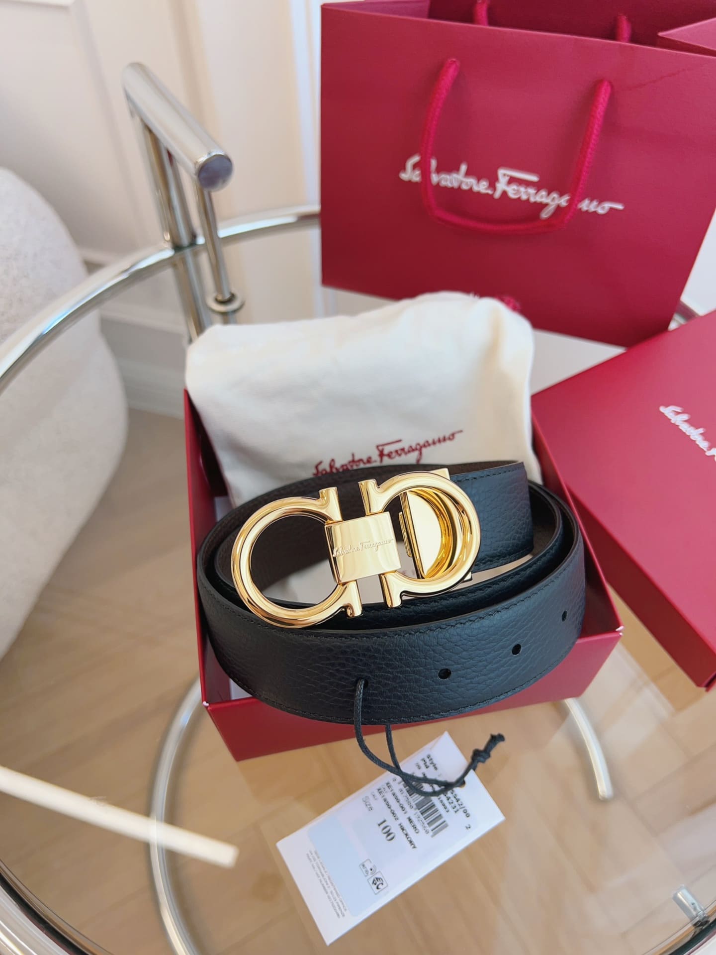 DÂY LƯNG Salvatore Ferragamo Adjustable Gancini Belt Khóa vàng
