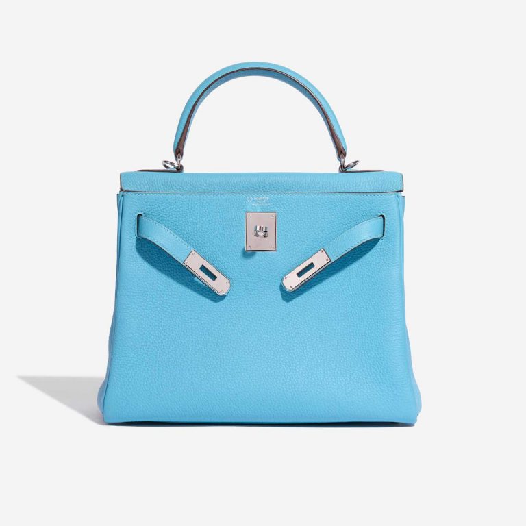 TÚI Hermès Kelly 28 Togo Blue du Nord Gris Perle Silver Buckle khóa trắng