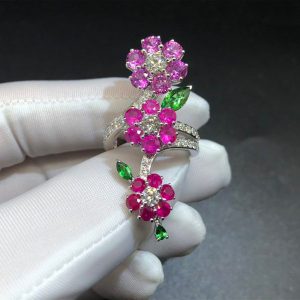 Nhẫn Van Cleef & Arpels Folie des Près Kim cương hồng Sapphire vàng trắng 18K