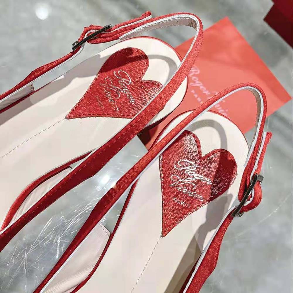 GIÀY Roger Vivier Women Virgule Strass Buckle Slingback Pumps in Satin-Red