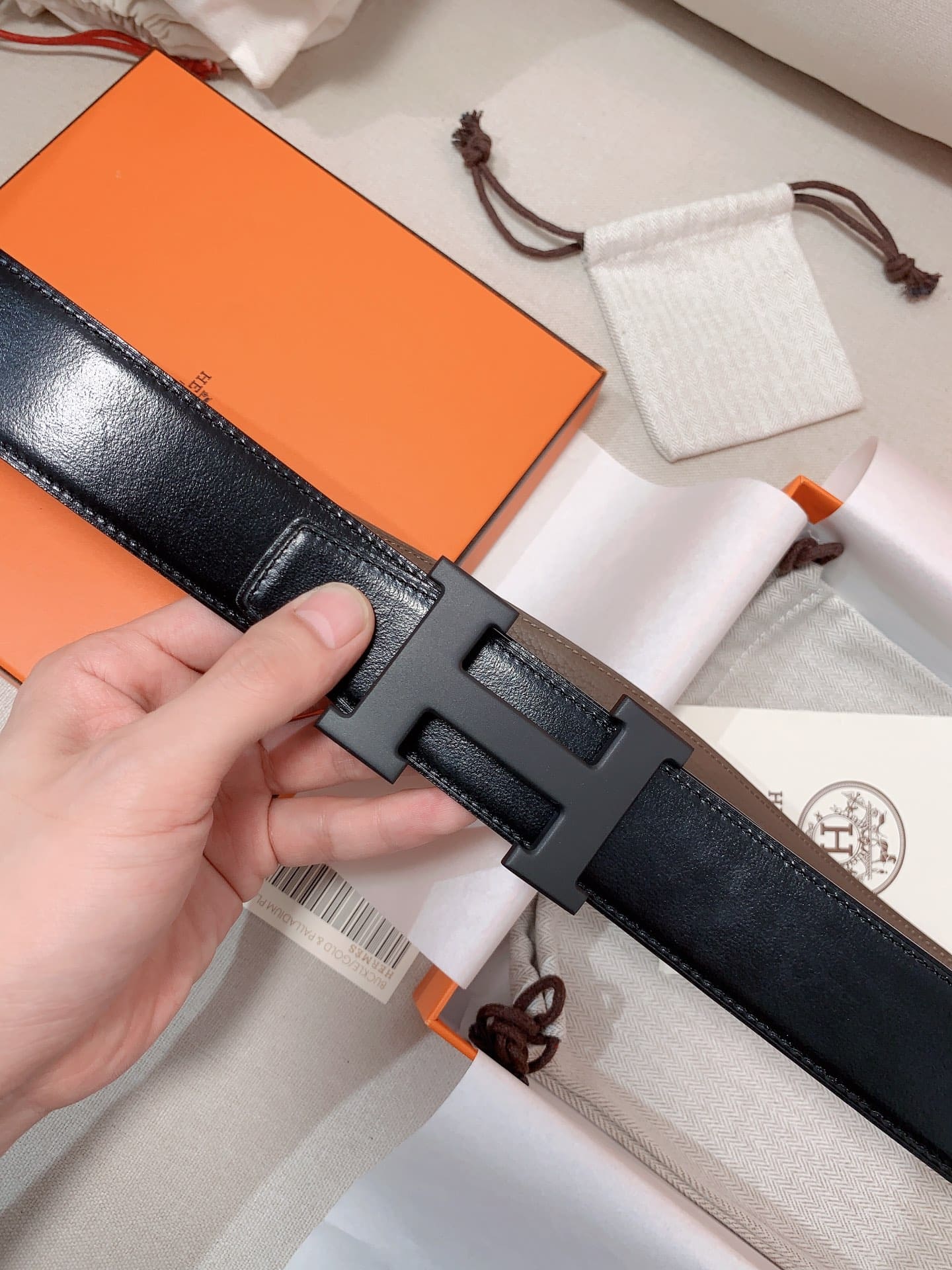 DÂY LƯNG HERMES H Matte Black Togo leather hai mặt khóa đen