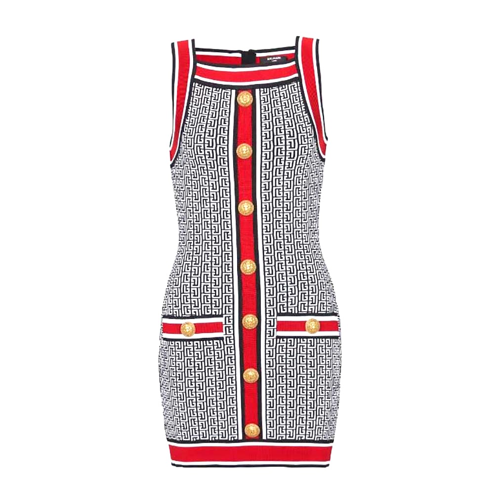VÁY Balmain Women Short Monogrammed Knit Dress