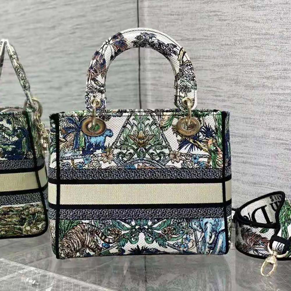 TÚI Dior Women Medium Lady D-lite Bag White Multicolor Étoile de Voyage Embroidery