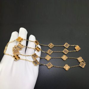 Vòng cổ Van Cleef & Arpels Vintage Alhambra 20 Motis Họa tiết Mắt hổ vàng hồng18K
