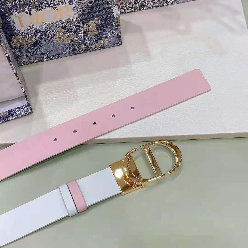 DÂY LƯNG Dior Women 30 Montaigne Reversible Belt Dusty Ivory and Heritage Pink Smooth Calfskin 35 MM