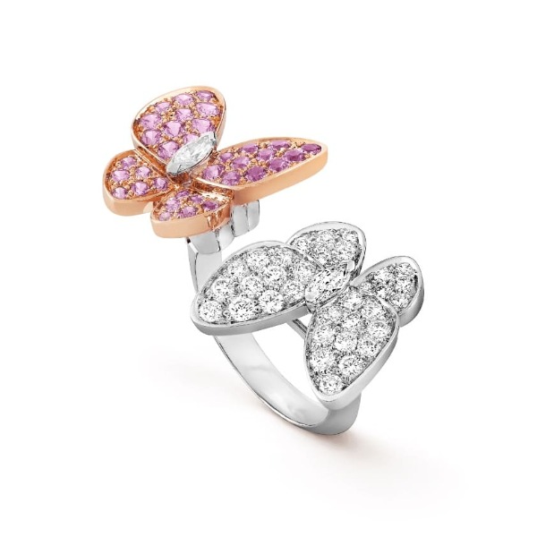 Nhẫn Van Cleef & Arpels Butterfly kim cương và sapphire hồng vàng vàng trắng 18K  (Liên hệ để biết giá)