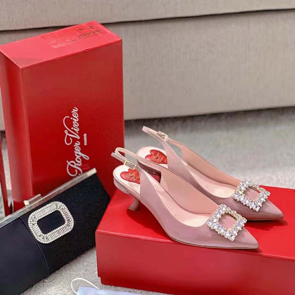 GIÀY Roger Vivier Women Virgule Strass Buckle Slingback Pumps in Patent Leather