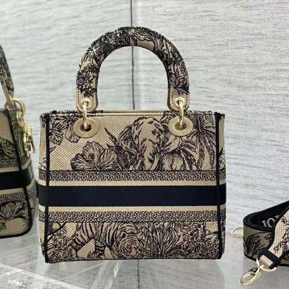 TÚI Dior Women Medium Lady D-lite Bag Beige Multicolor Toile de Jouy Voyage Embroidery