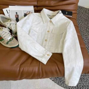 ÁO Fendi Women White Denim Cropped Jacket