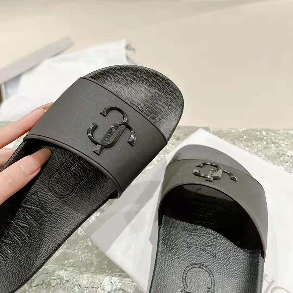 DÉP Jimmy Choo Women Port/F Black Rubber Slides with JC Monogram