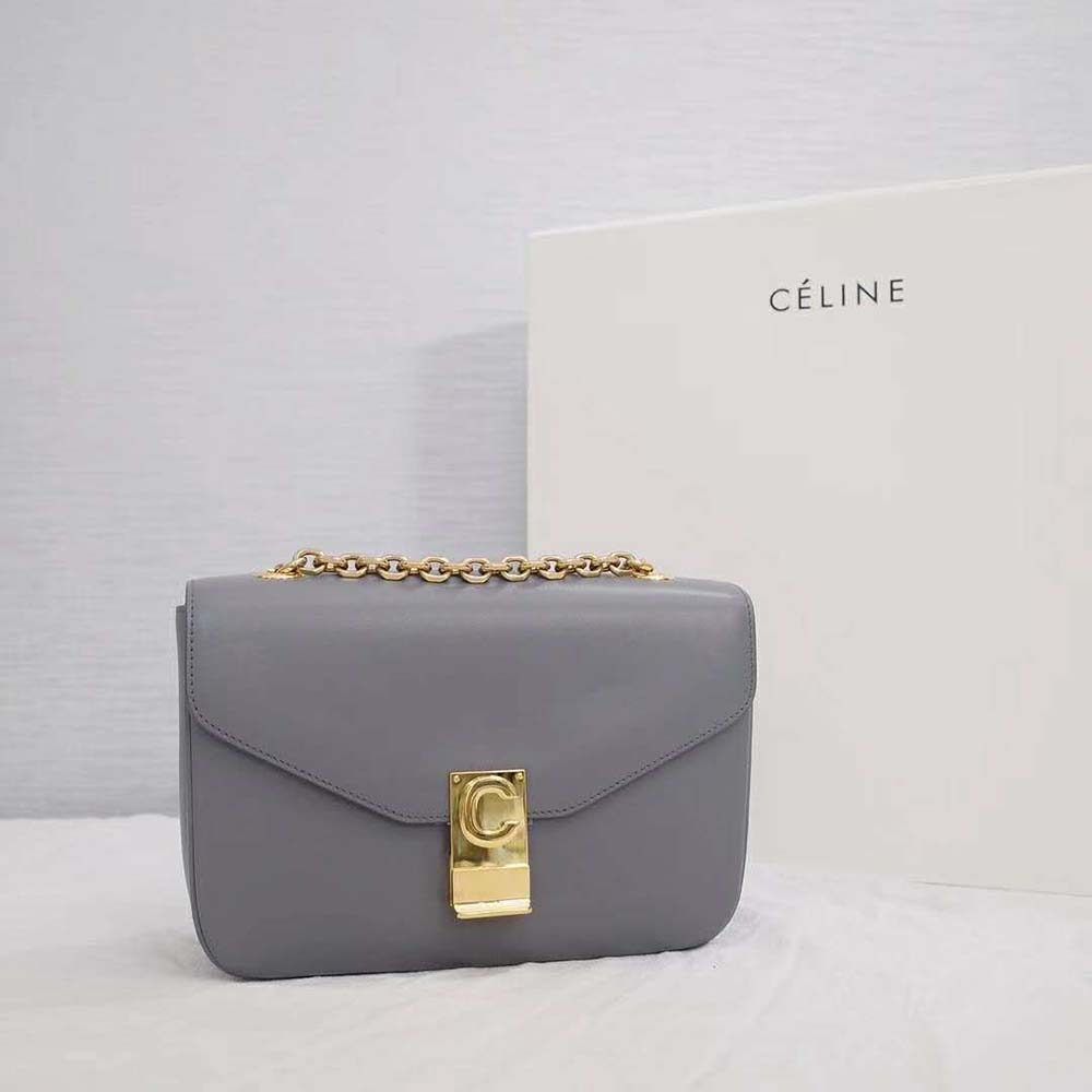 TÚI Celine Women Medium C Bag in Shiny Calfskin Leather-Grey