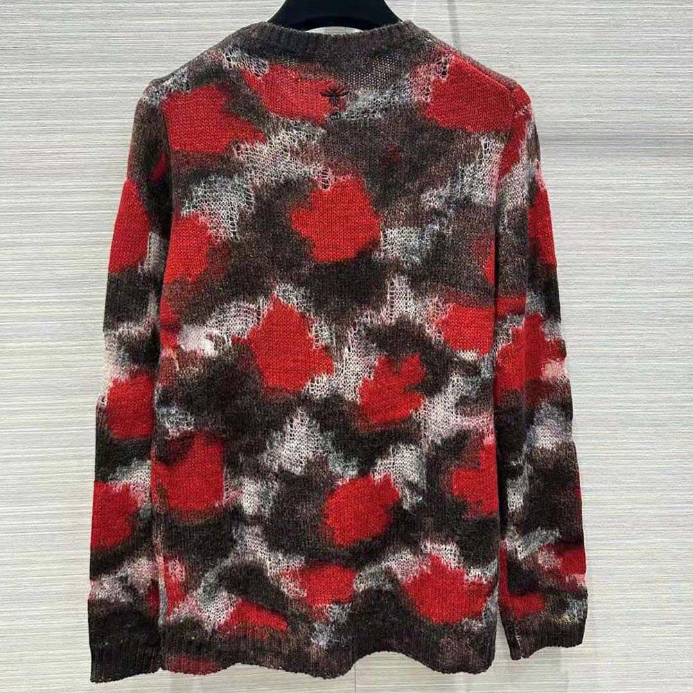 ÁO Dior Sweater Red Multicolor Technical Cashmere Mohair and Wool Knit with Dior Roses Motif