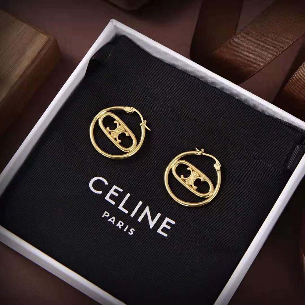 Bông tai Celine Maillon Triomphe Bold Hoops in Brass with Gold Finish
