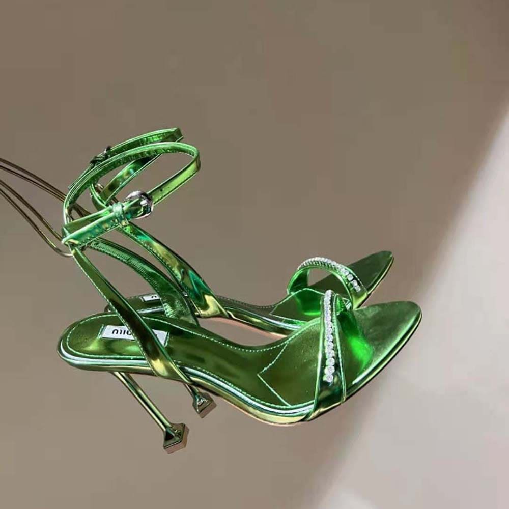 GIÀY Miu Miu Women Metallic Leather Sandals-Green