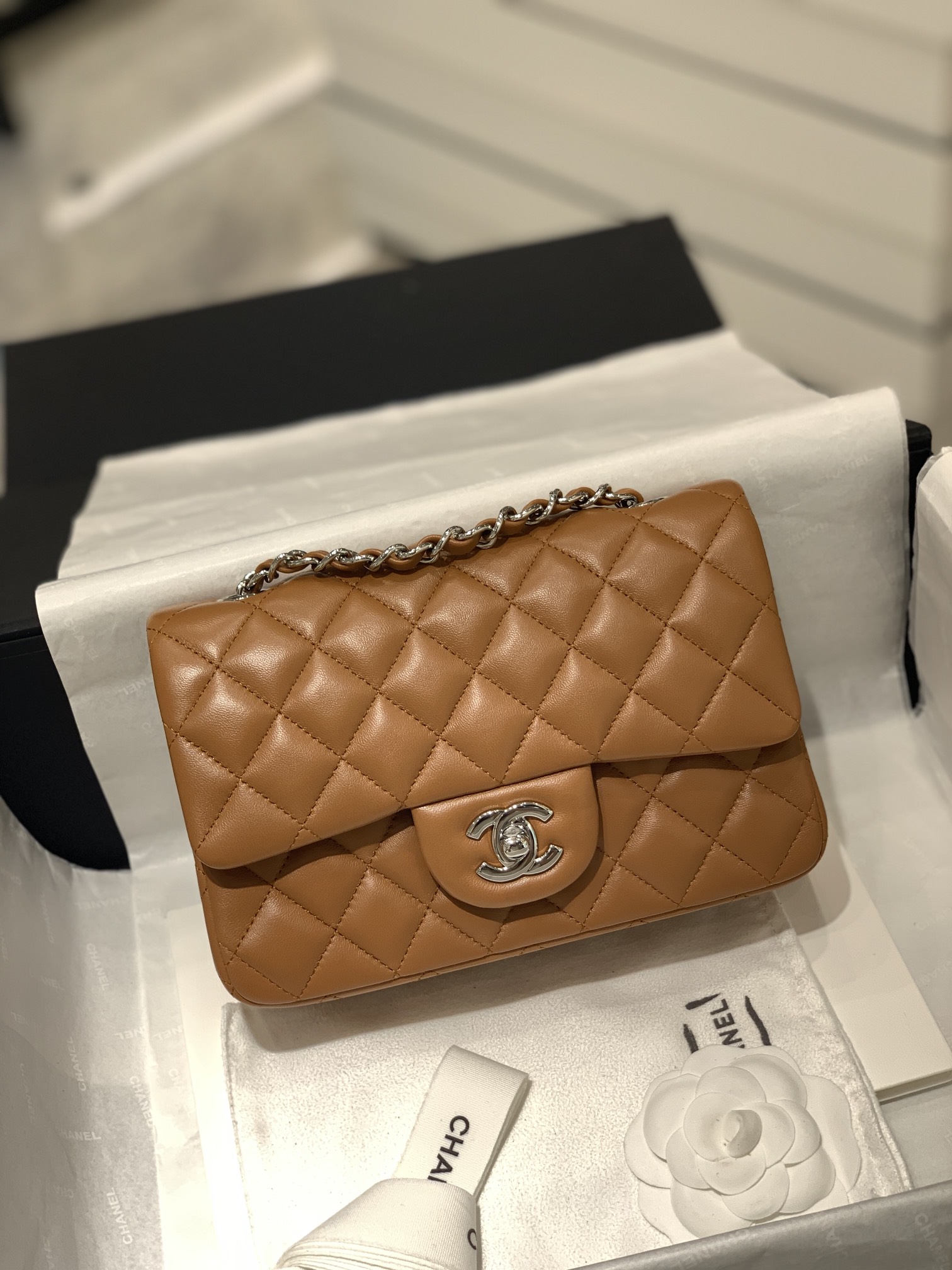 TÚI CHANEL CF Mini Brown nâu silver logo da HAAS