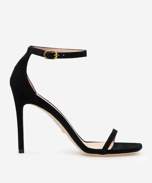 GIÀY STUART WEITZMAN NUDISTCURVE 100 BLACK SUEDE SANDALS