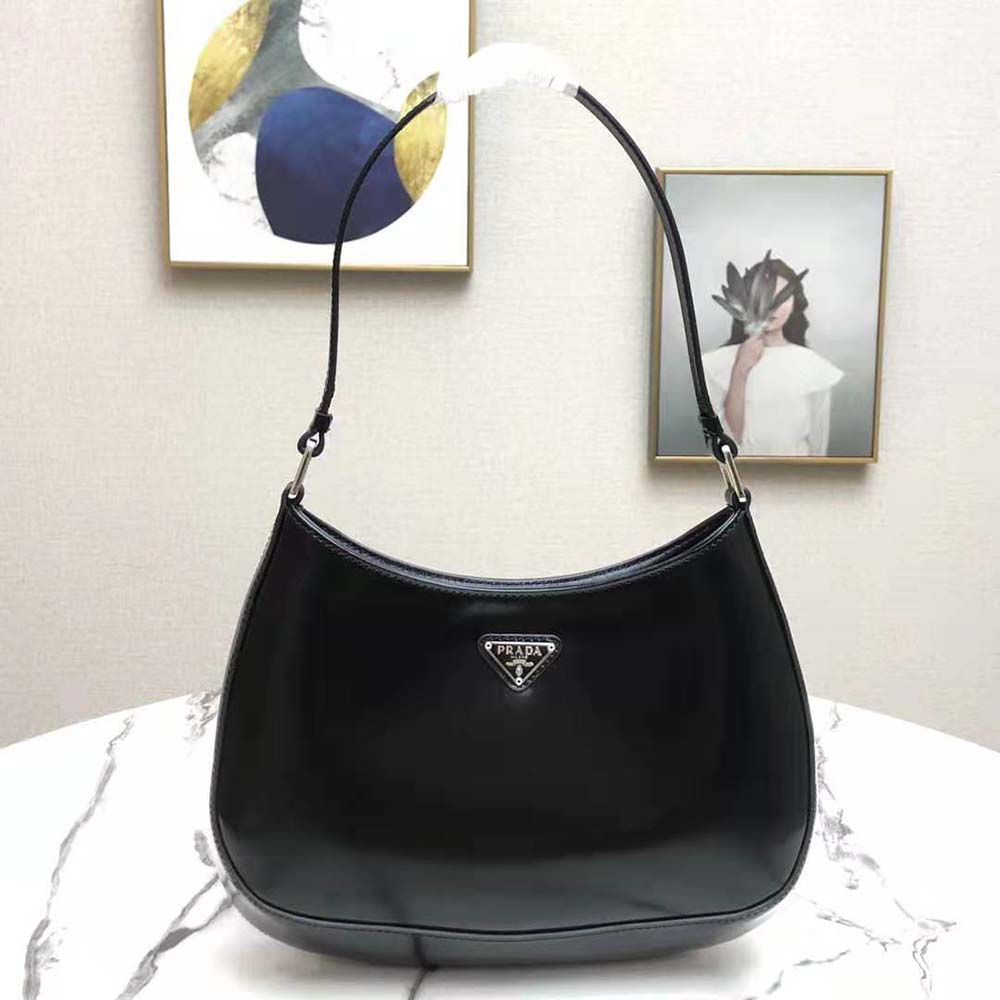 TÚI Prada Cleo Brushed Leather Shoulder Bag-Black
