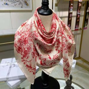 KHĂN Dior Women Toile De Jouy Flowers Square Scarf Ivory and Red Silk Twill