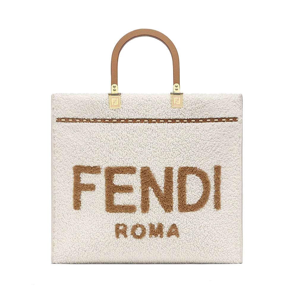 TÚI Fendi Sunshine Medium White Sheepskin Shopper
