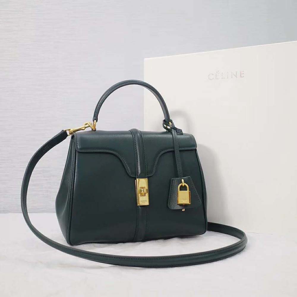 TÚI Celine Women Small 16 Bag in Satinated Calfskin-Dark Green