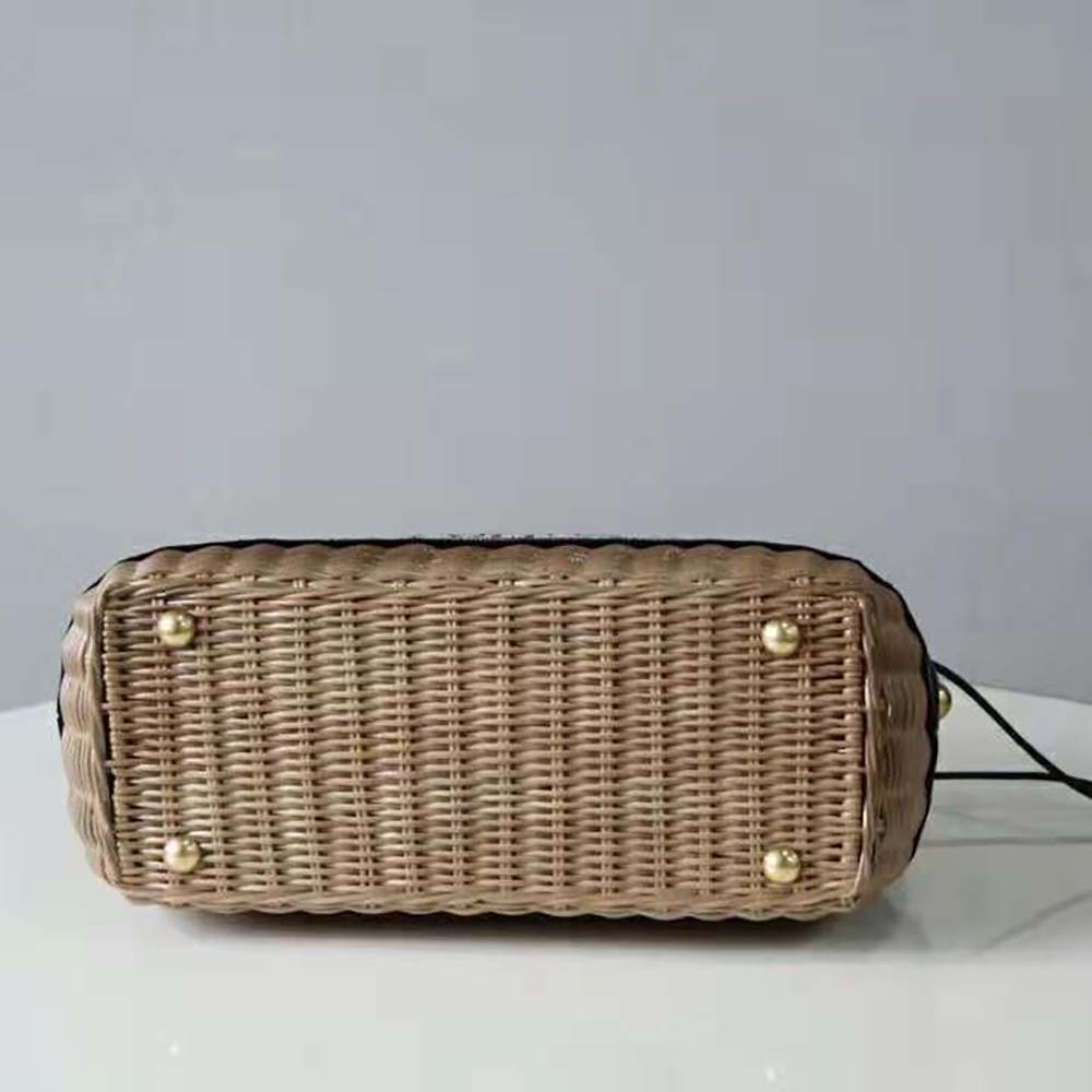TÚI Dior Women Dior Wicker Basket Bag Blue Dior Oblique Jacquard and Natural Wicker