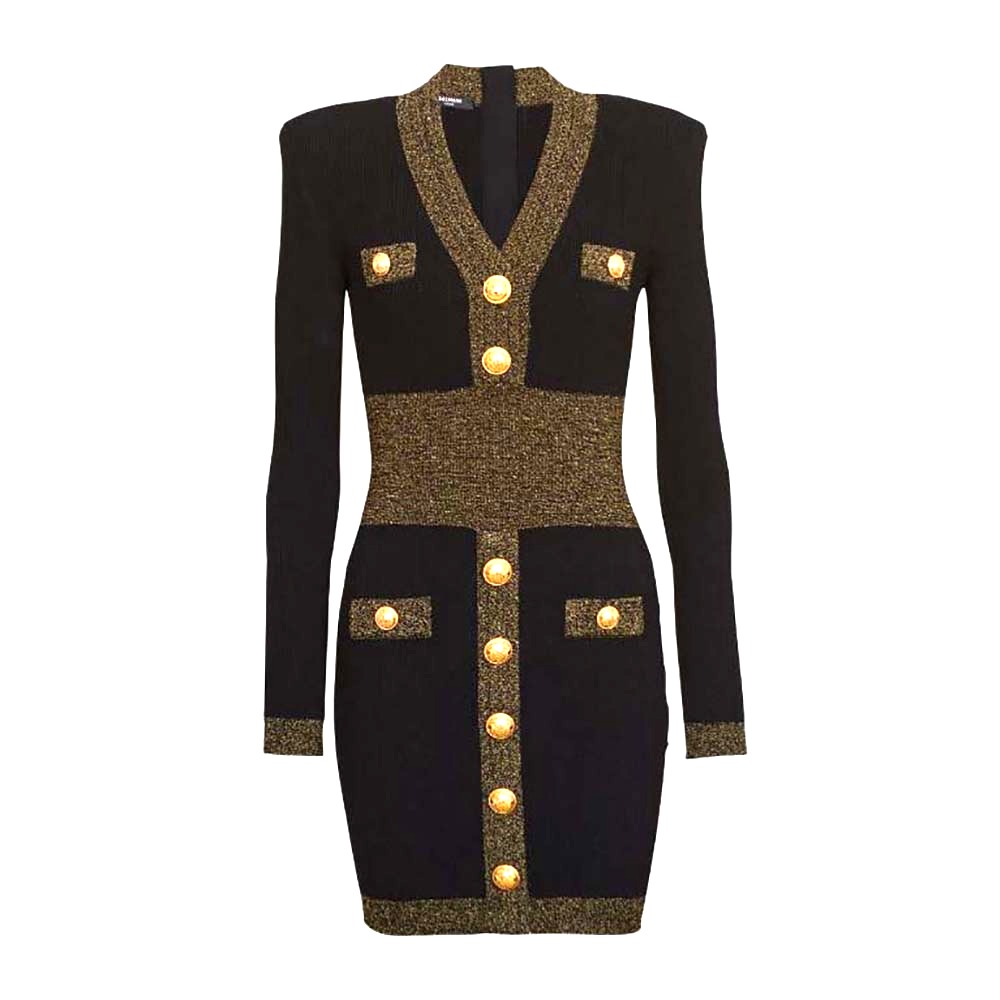 VÁY Balmain Women Scooped V-neckline Knit Dress