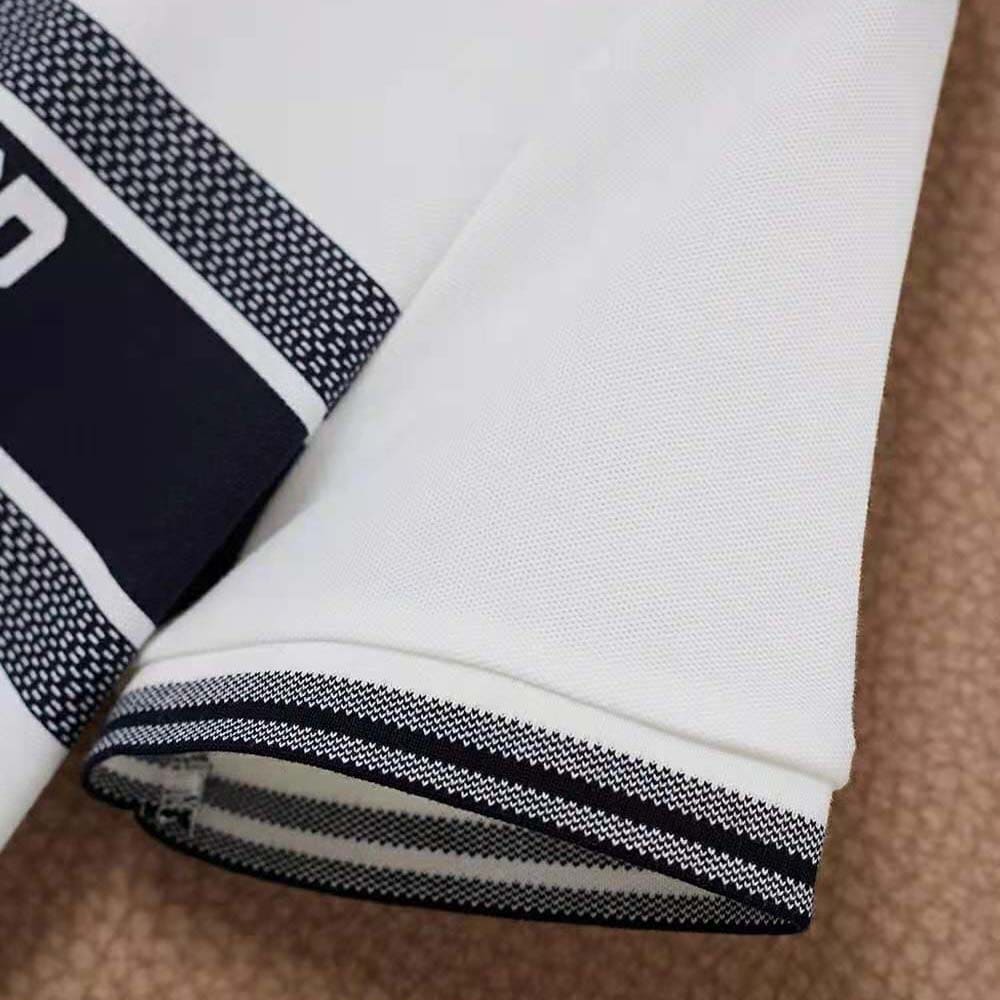 Váy Dior Women Dioriviera Polo Shirt Dress White and Navy Blue Cotton Jersey