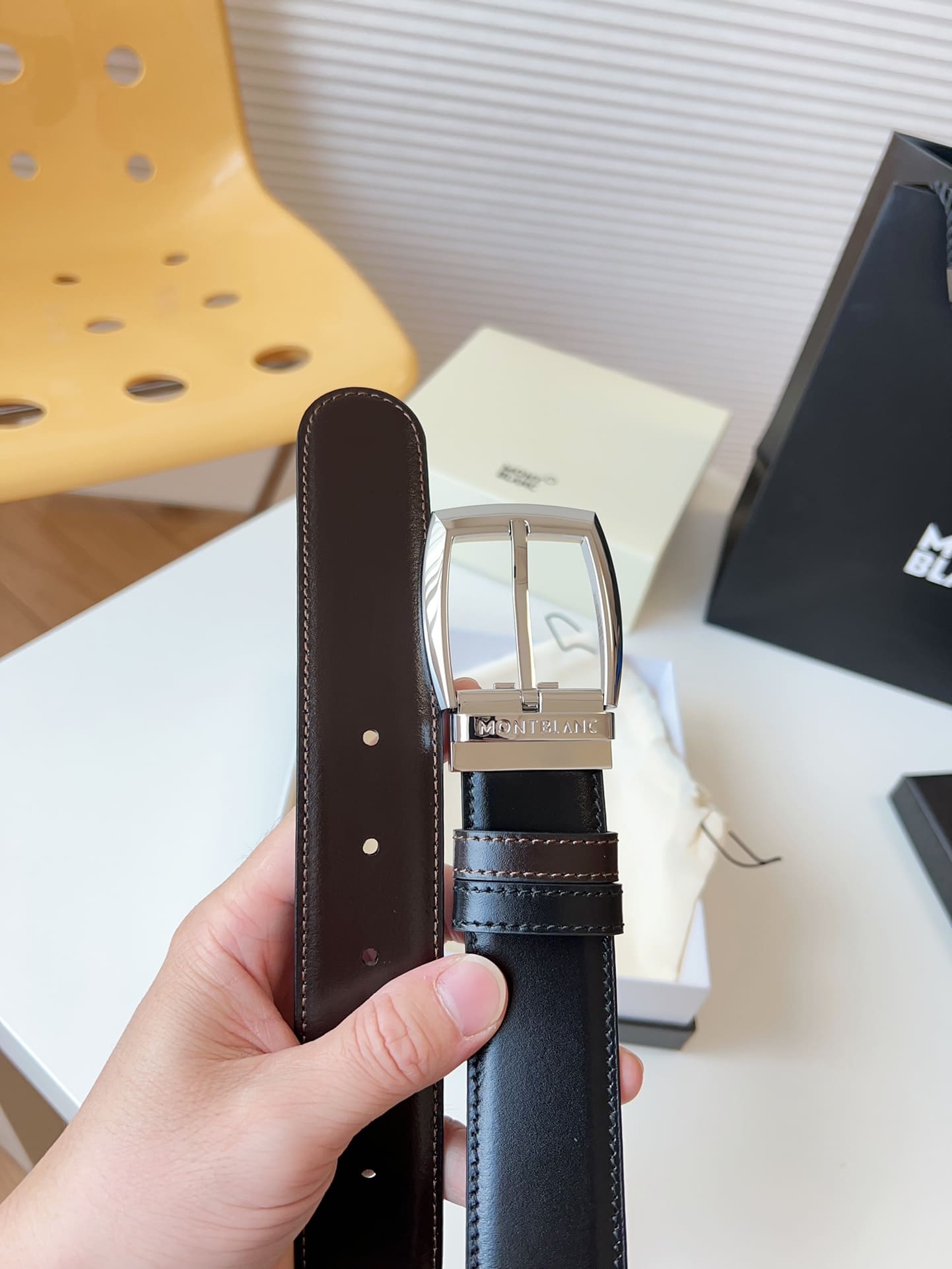 DÂY LƯNG MONTBLANC CALFSKIN LEATHER Belt Khóa bạc