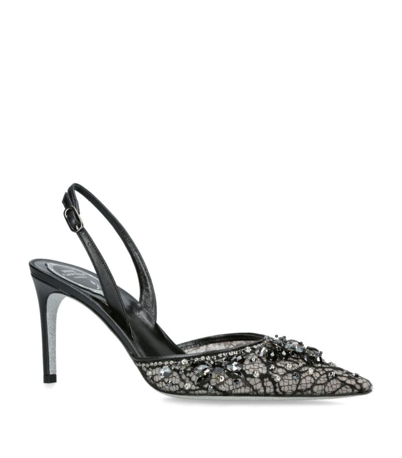 GIÀY RENÉ CAOVILLA  Lace Jeweled Slingback Pumps 80