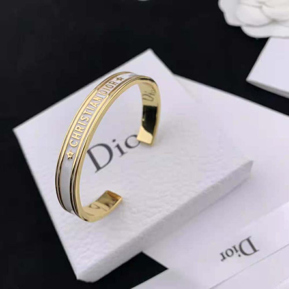 VÒNG TAY Dior Women Code Bangle Gold-Finish Metal and White Lacquer