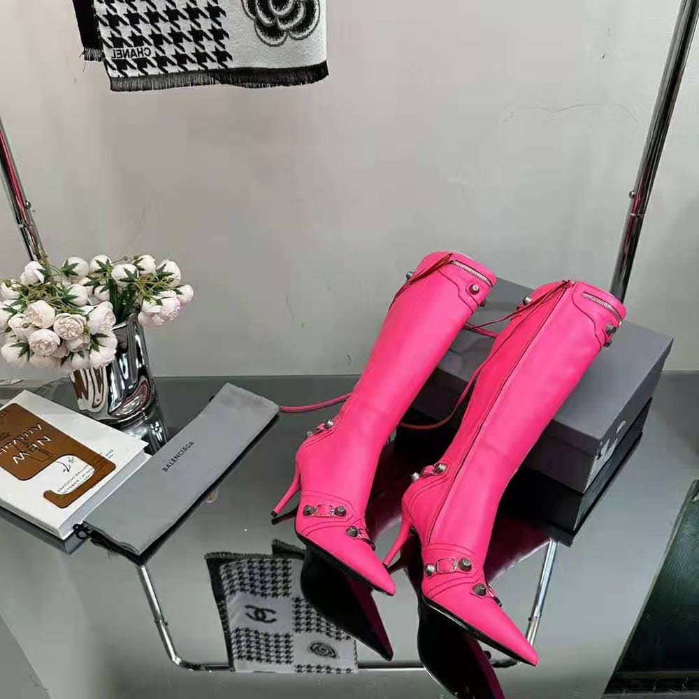 GIÀY Balenciaga Women Cagole 90mm Boot in Pink Arena Lambskin