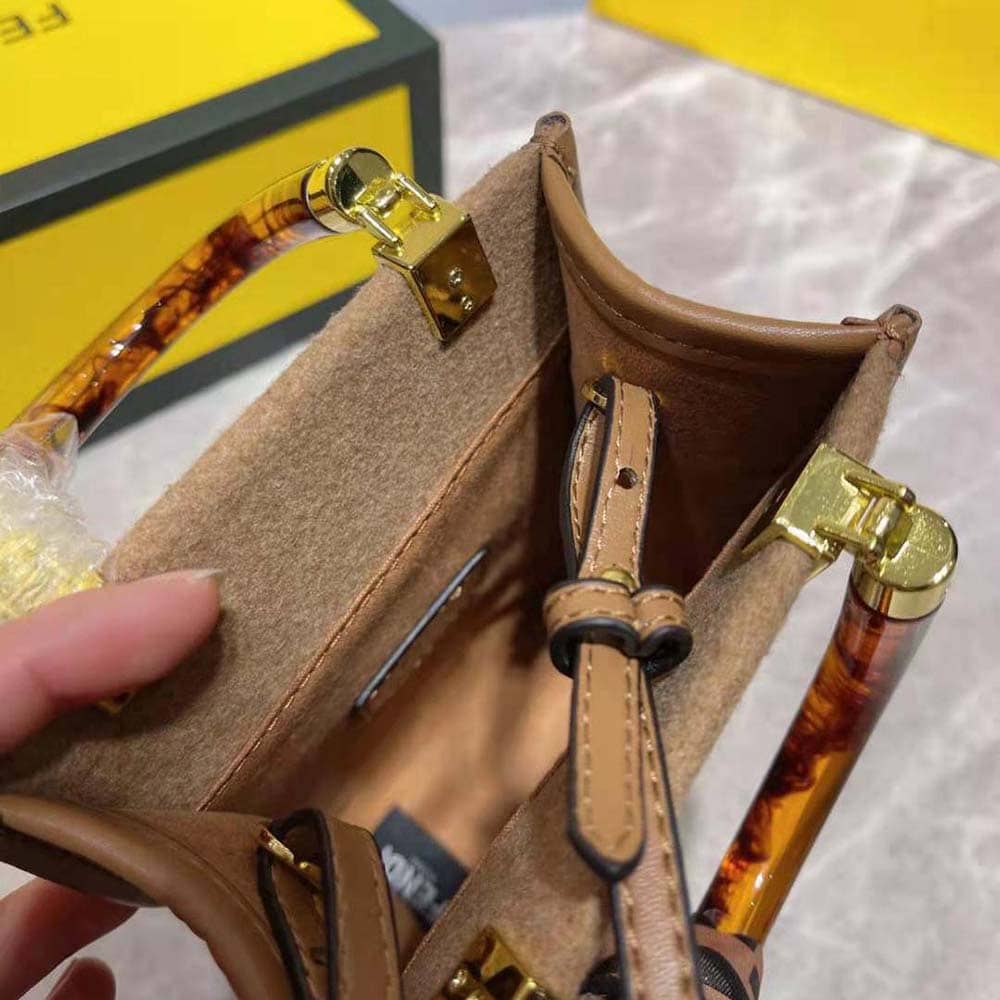 TÚI FENDI Mini Sunshine Shopper Brown Flannel Mini-Bag