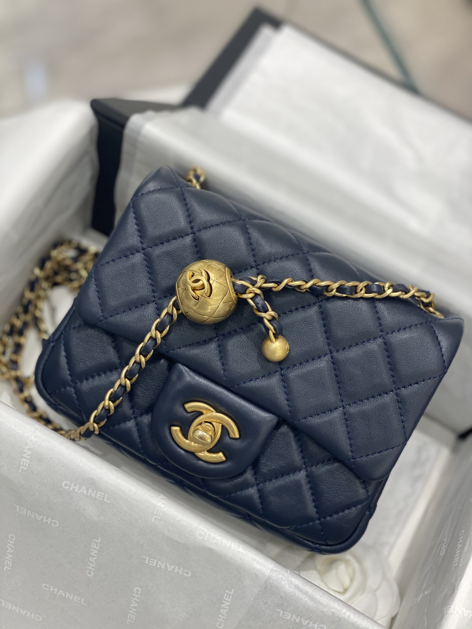 TÚI CHANEL CF Ball blue xanh da HAAS