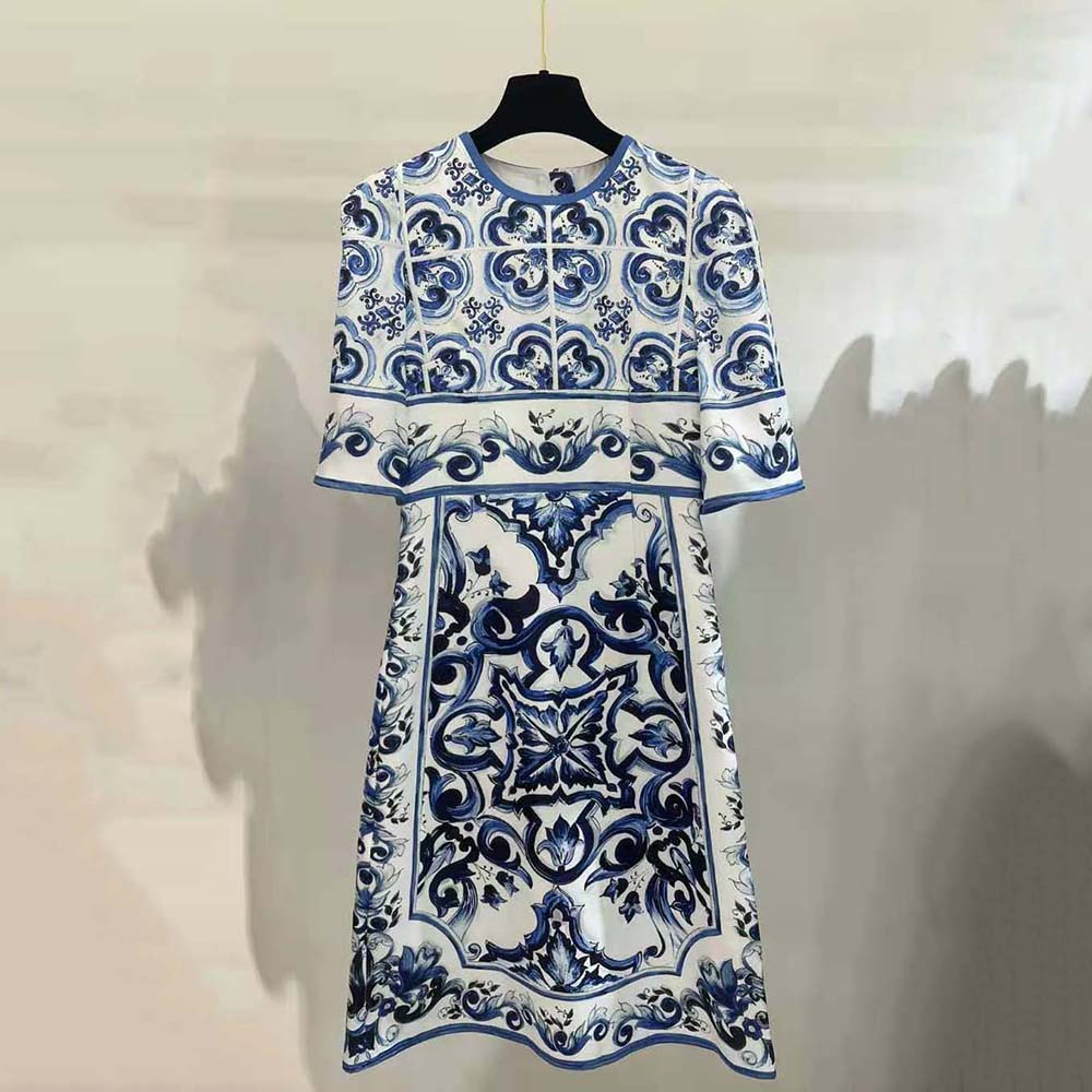 VÁY Dolce Gabbana D&G Women Majolica-Print Charmeuse Midi Dress