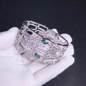 Vòng tay BVLGARI Serpenti Seduttori mắt ngọc lục bảo vàng trắng 18K