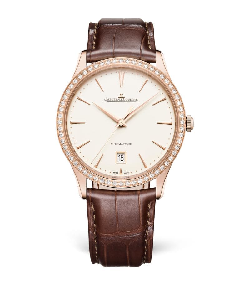 Đồng hồ Jaeger-LeCoultre Rose Gold and Diamond Master Ultra Thin Date Watch 39mm mặt số màu trắng
