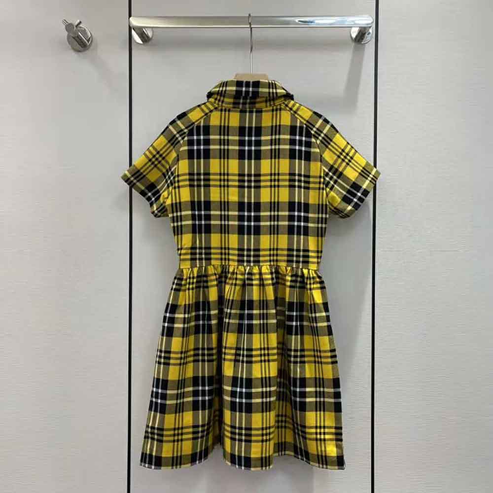 VÁY CHRISTIAN DIOR Women Zipped Dress Yellow and Black Check n Dior Wool Twill