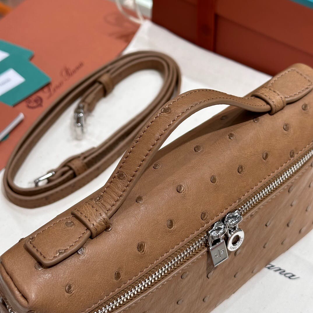 TÚI Loro Piana Women Extra Pocket L27 in Ostrich Leather Brown da đà điểu(Gía Liên Hệ)
