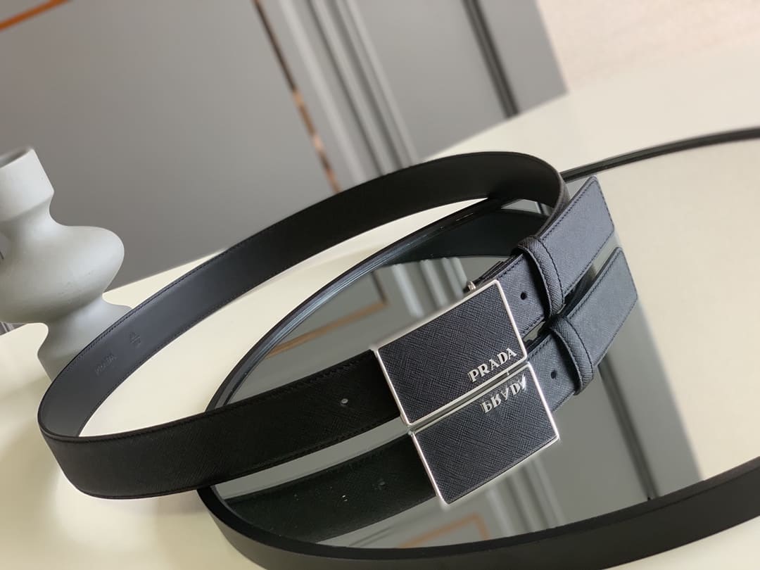 DÂY LƯNG PRADA BLACK SAFFIANO LEATHER Khóa da